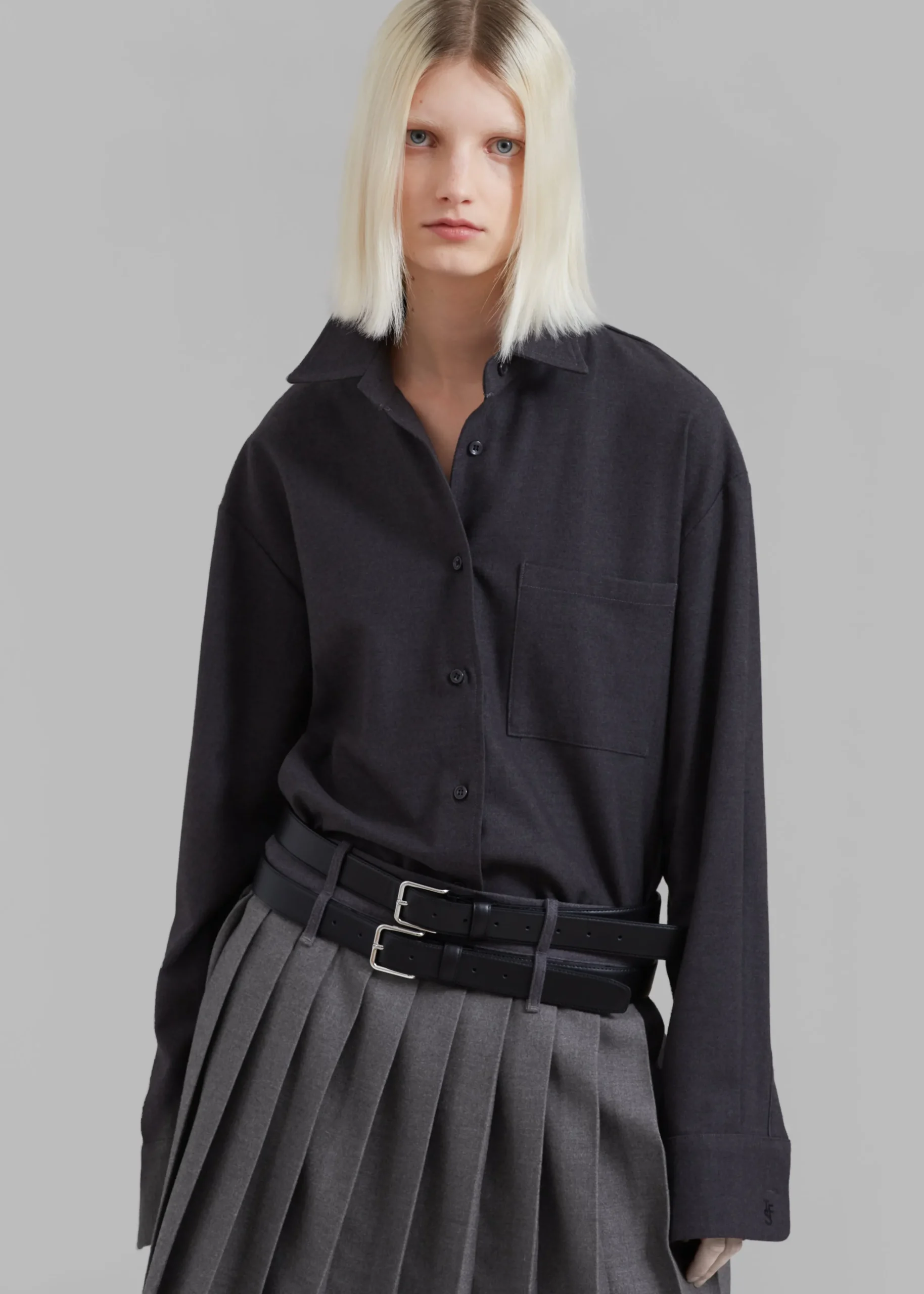 The Frankie Shop Wednesday Belted Pleated Skirt Dark Grey Melange Sale