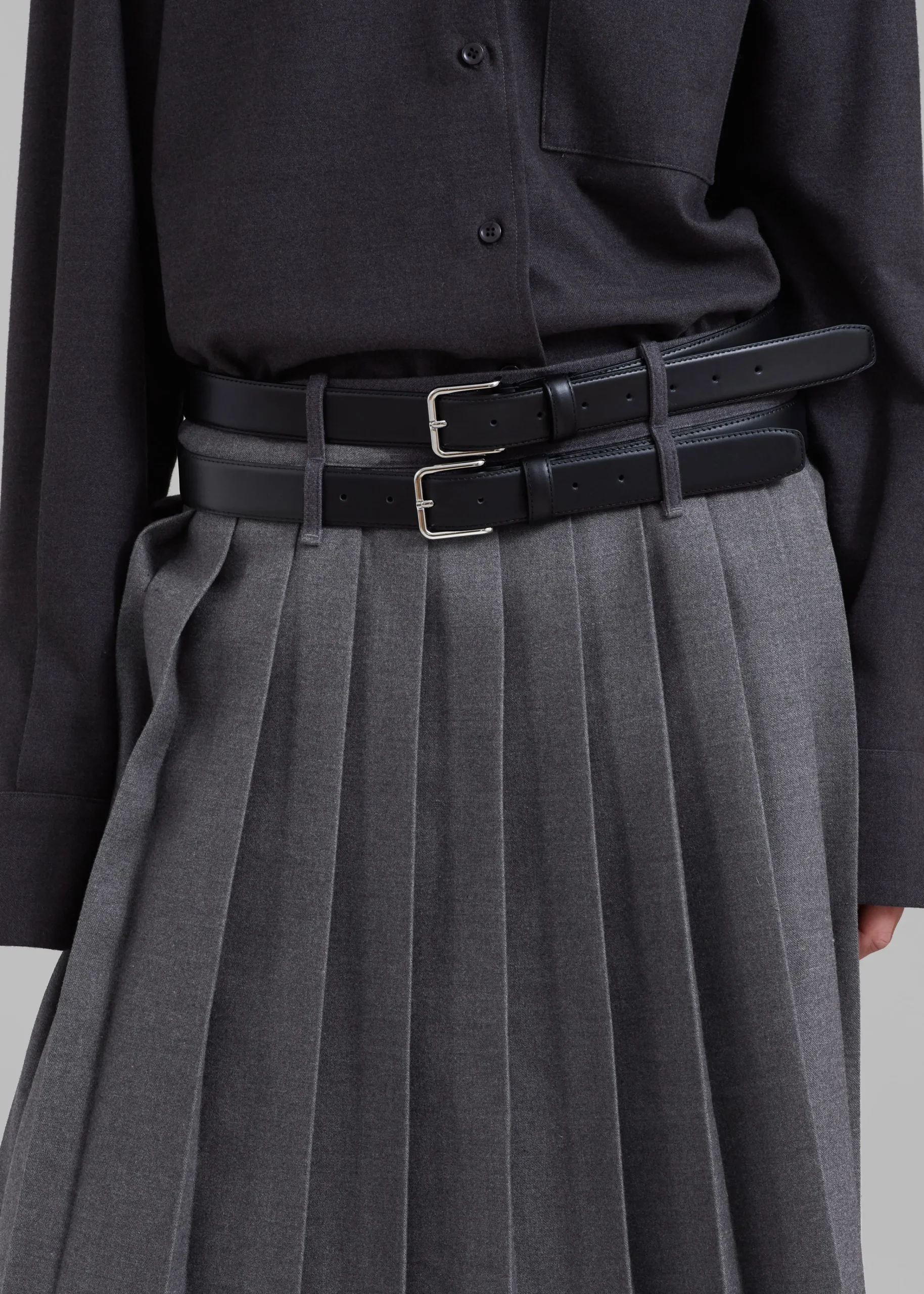 The Frankie Shop Wednesday Belted Pleated Skirt Dark Grey Melange Sale
