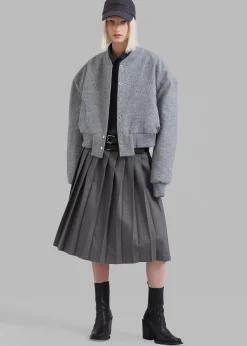 The Frankie Shop Wednesday Belted Pleated Skirt Dark Grey Melange Sale