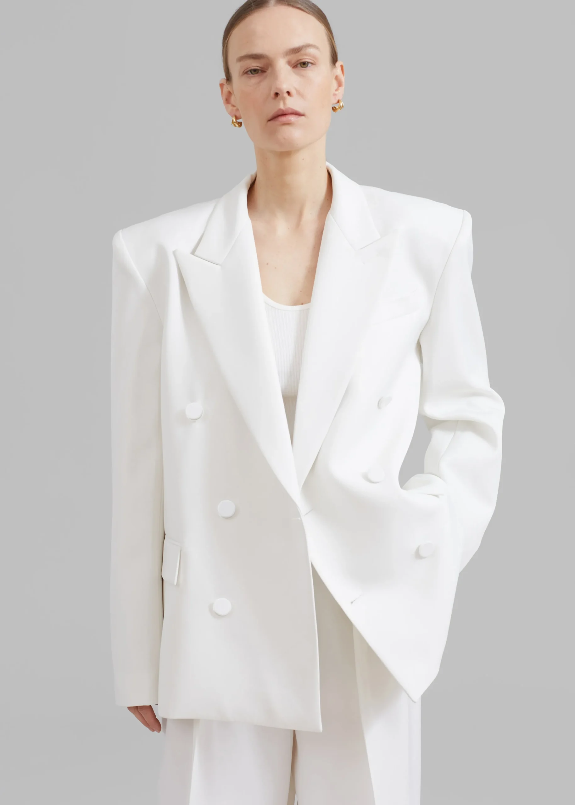 The Frankie Shop Zia Covered Buttons Blazer White Discount
